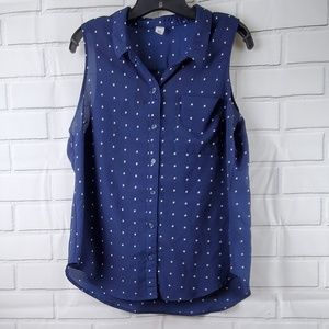 Old Navy Navy with White Squares Sleeveless Top L